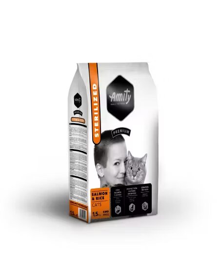 Amity Hrana Uscata Pisici Premium Cats Adult Sterilised Somon si Orez 1.5 kg