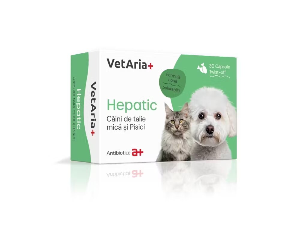 Antibiotice Iasi VetAria+ Hepatic Caini Talie Mica si Pisici 30 capsule Twist-off