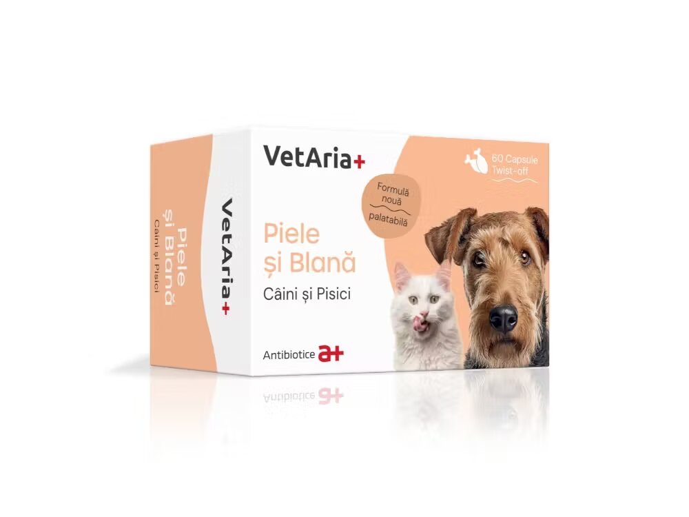 Antibiotice Iasi VetAria+ Piele si Blana Caini si Pisici 60 capsule Twist-off