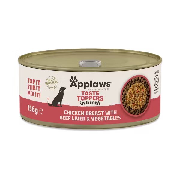 Applaws Hrana umeda caini Dog Taste Toppers Piept de Pui si Ficat in supa 156 g