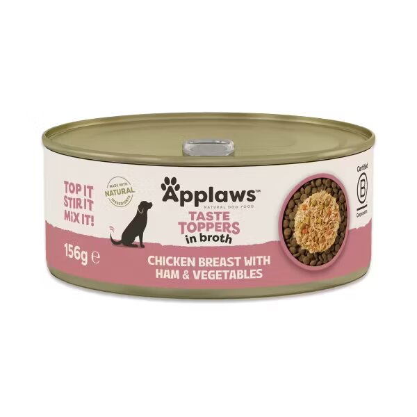 Applaws Hrana umeda caini Dog Taste Toppers Piept de Pui si Sunca in supa 156 g