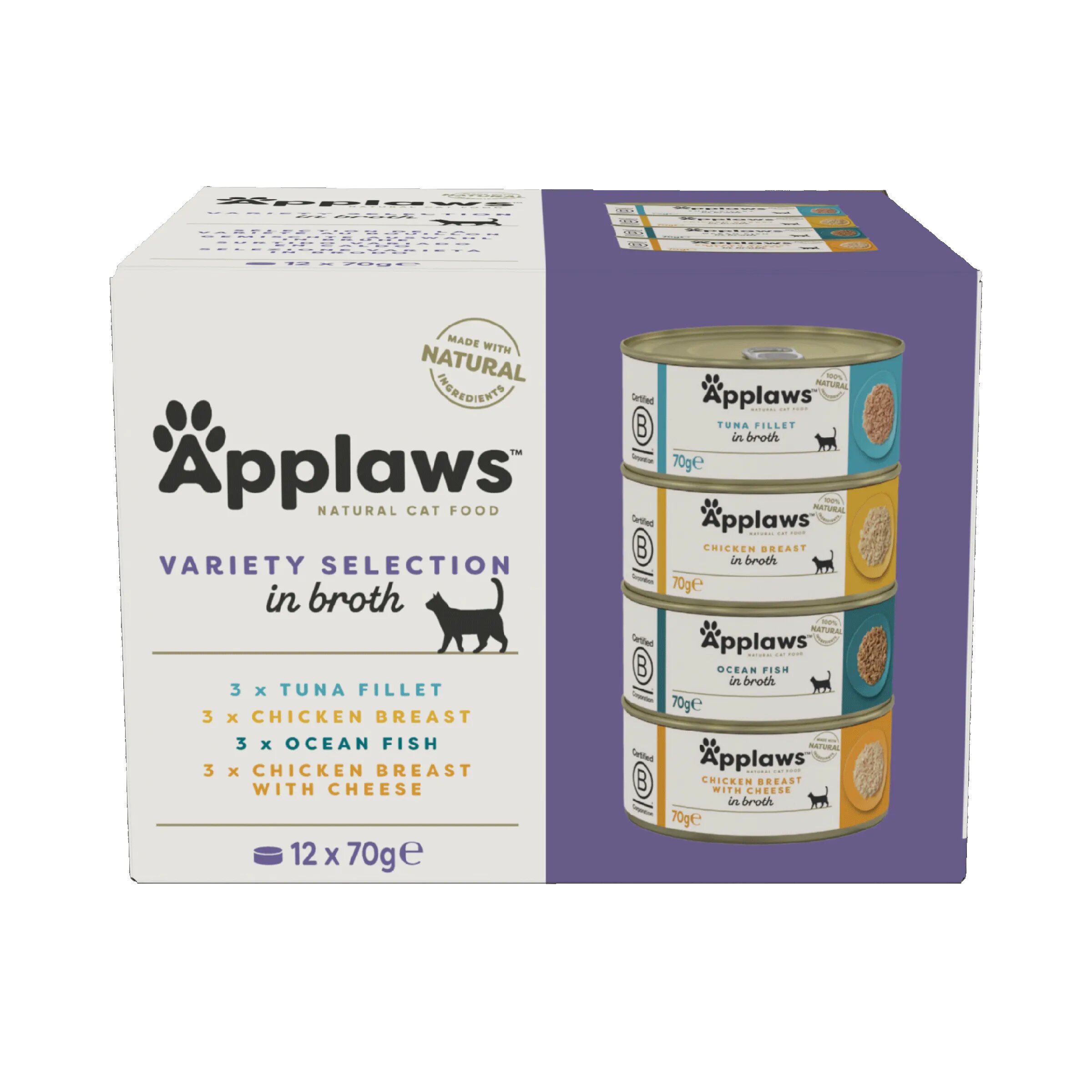 Applaws Hrana umeda pisici Cat Adult Cu Ton Pui & Peste Marin Multipack Conserve 12 x 70 g