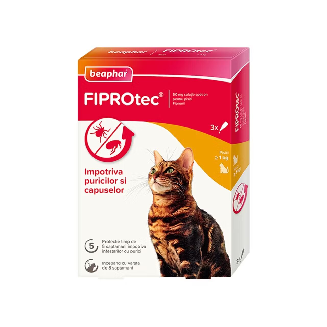 Beaphar Pipete Antiparazitare Pisici Fiprotec >1kg/ 3 pipete x 0.5 ml