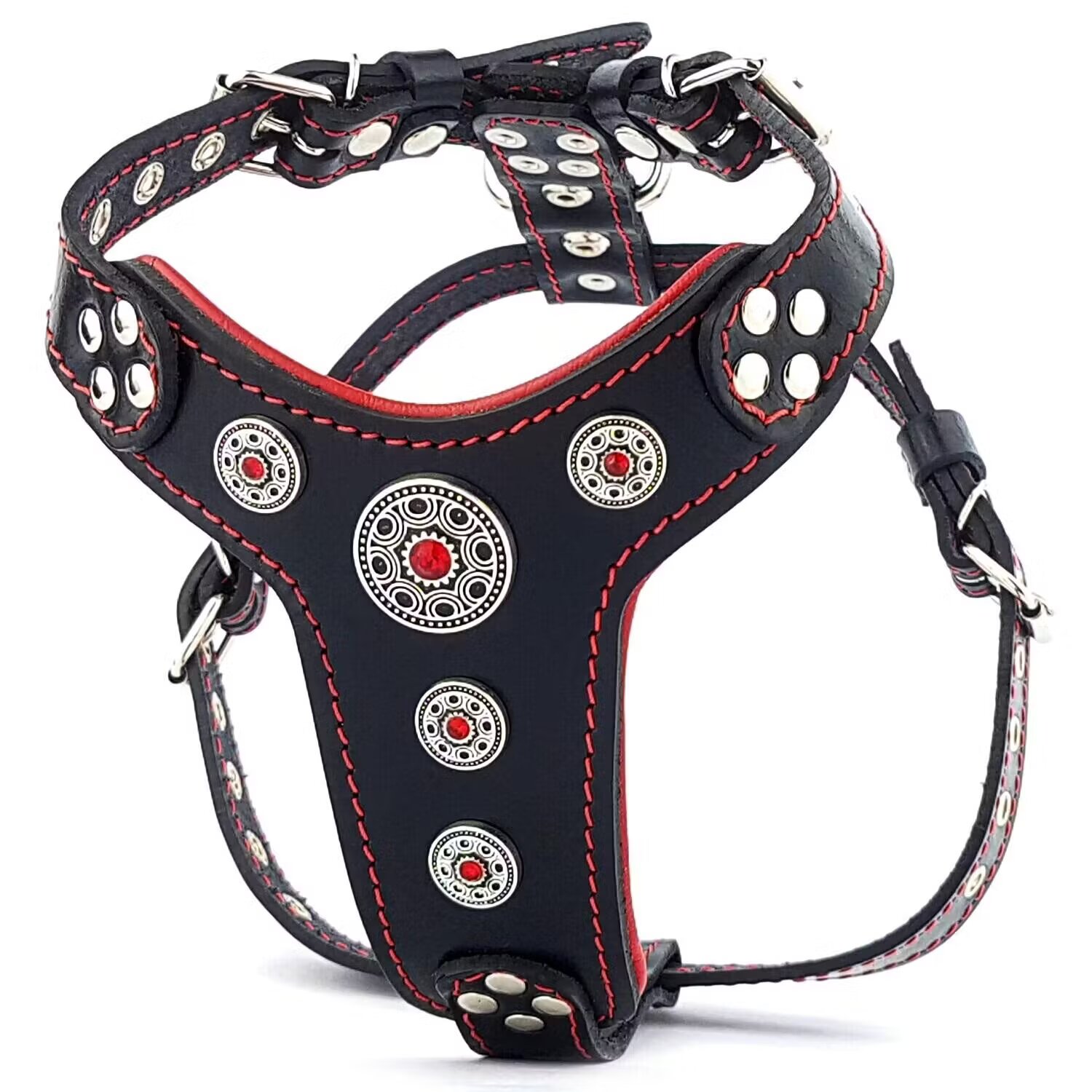 Bestia Ham Bijou Piele Naturala S: 40-73 cm Negru/ Rosu