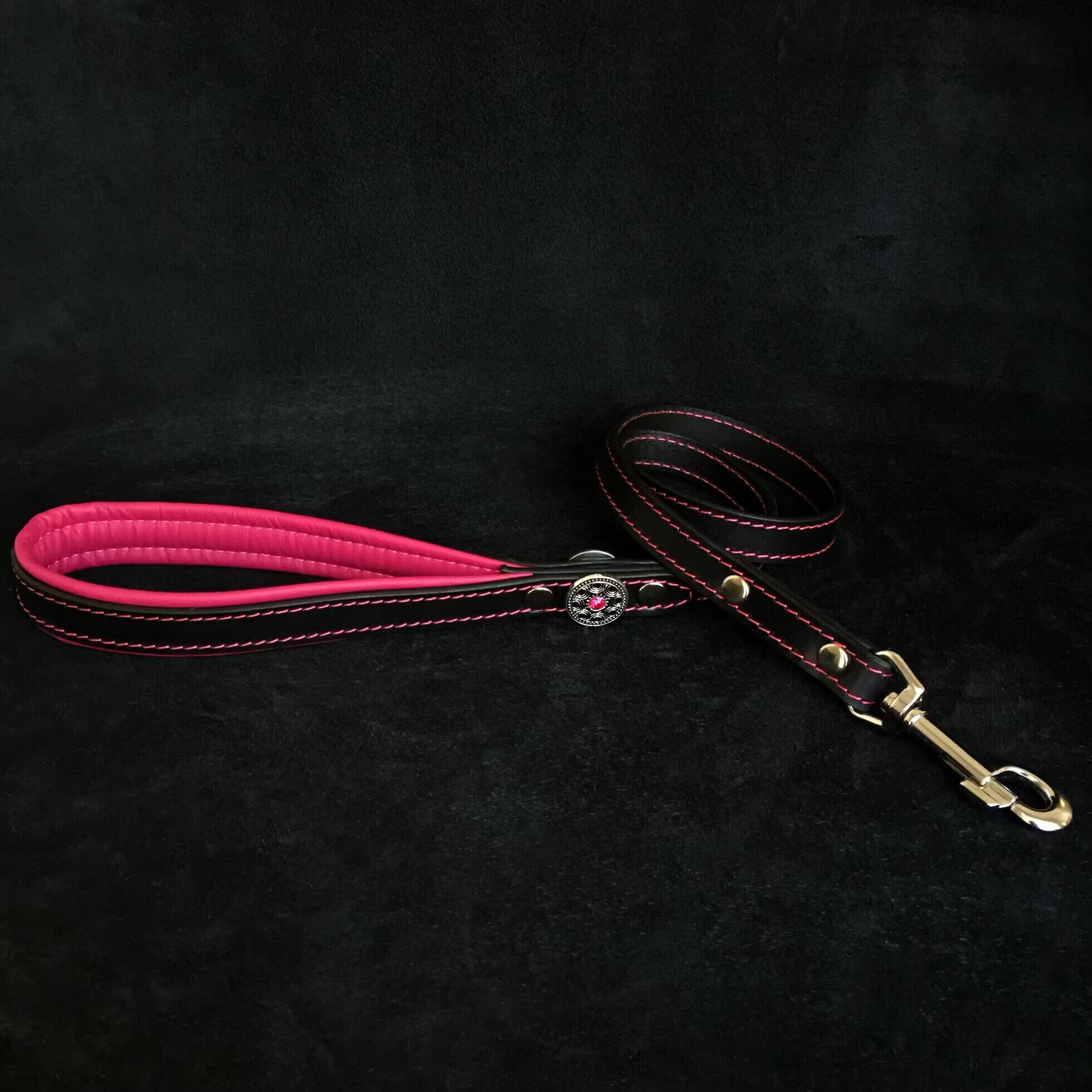 Bestia Lesa Bijou Piele Naturala 110 cm/2 cm Negru/ Roz
