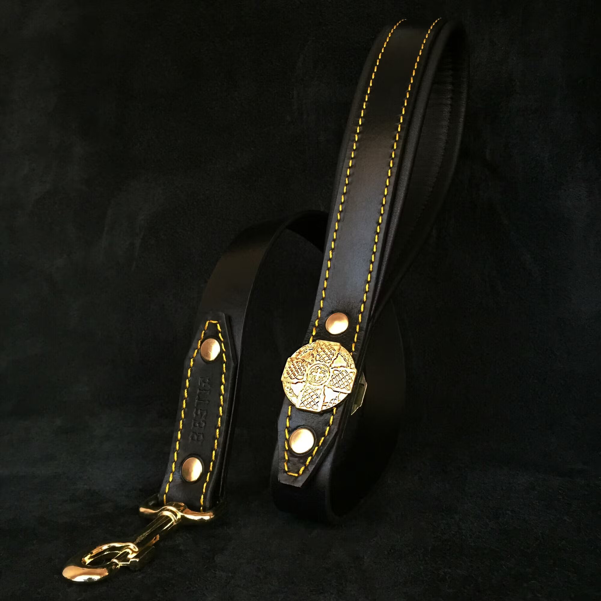 Bestia Lesa Maximus Piele Naturala 90 cm/3 cm Negru/ Auriu