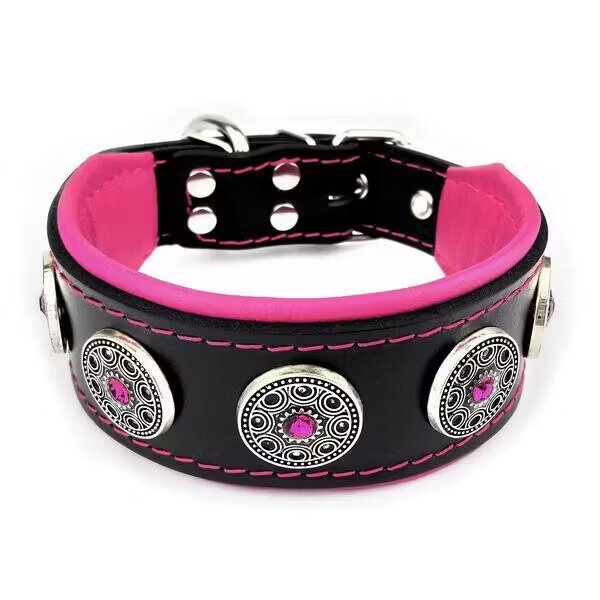 Bestia Zgarda Bijou Piele Naturala M Negru/ Roz