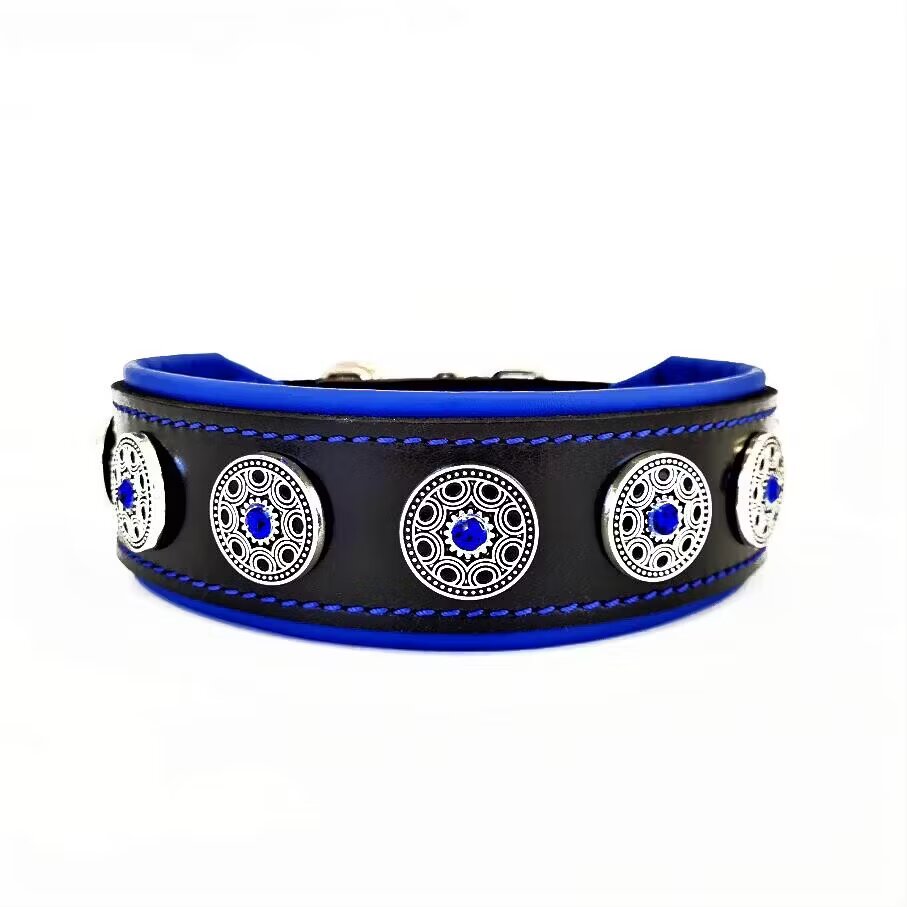 Bestia Zgarda Bijou Puppy Piele Naturala M Negru/ Albastru