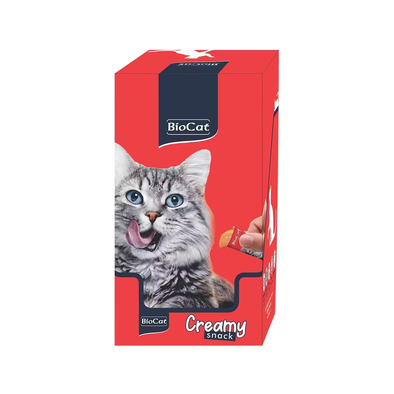 Biocat Snack Crema Pisici cu Ton si Creveti Display 12 Pachete x 5 Pliculete x 14 g