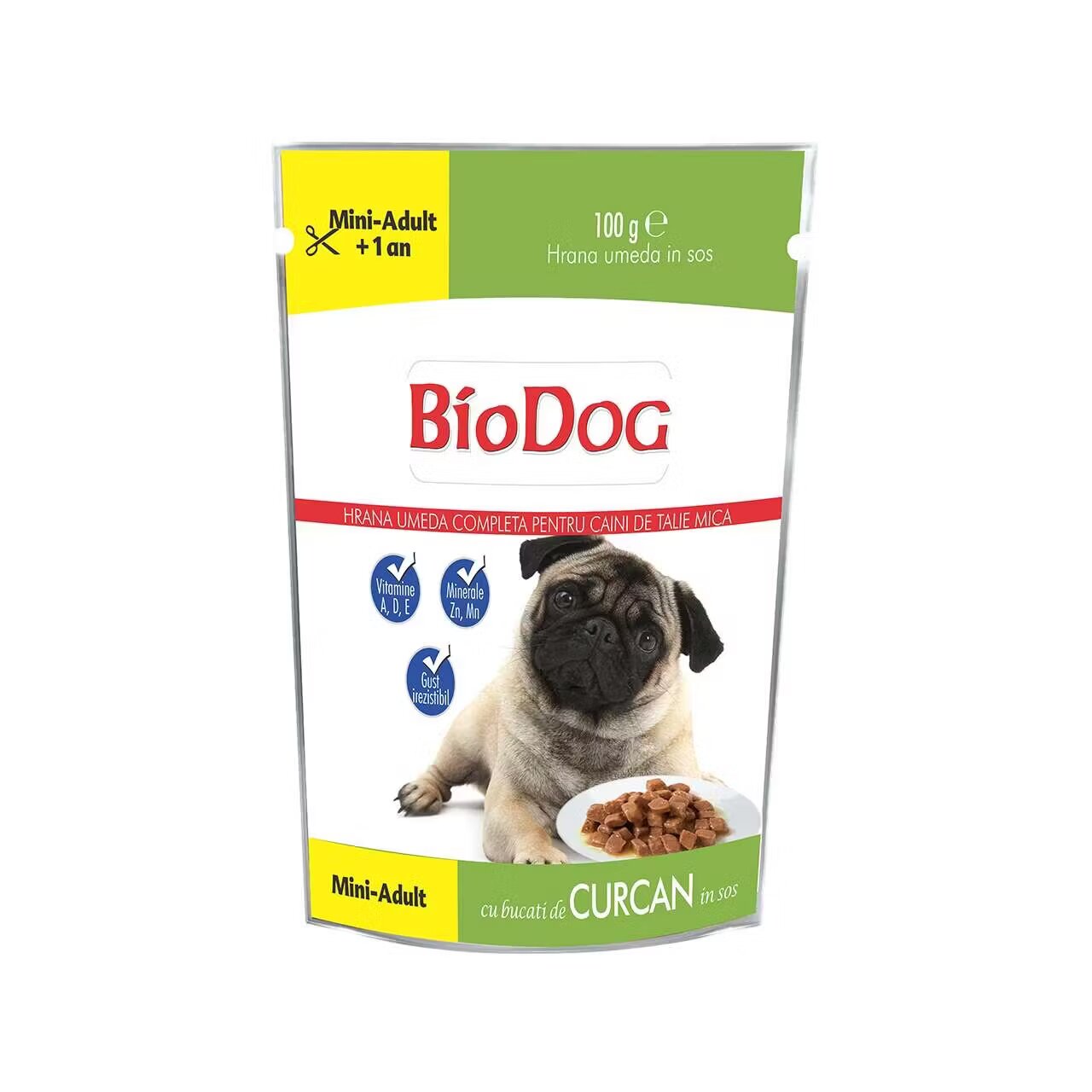 Biodog Hrana Umeda Pentru Caini Plic Mini Adult Curcan in Sos 100 g