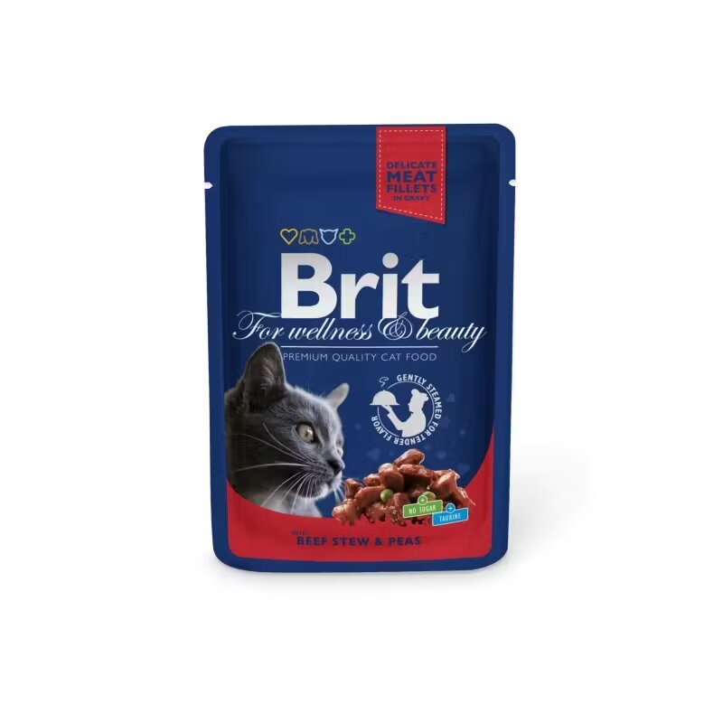 Brit Premium Cat plic cu carne de vita si mazare 100 g
