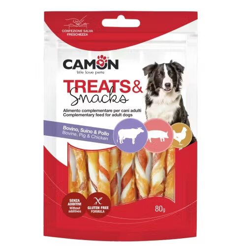 Camon Recompense pentru caini Wrap Sticks cu Vita Porc Pui 80 g