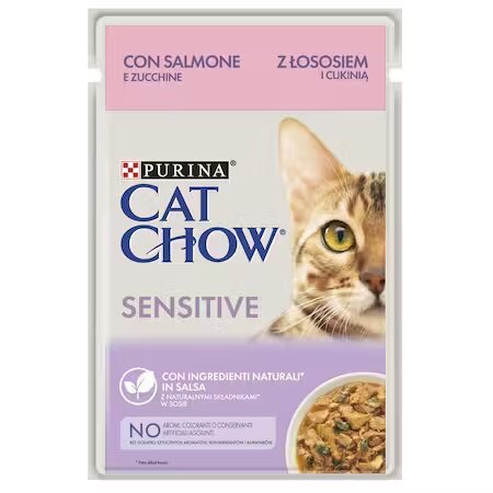 Cat Chow PURINA Sensitive cu somon si dovlecei in sos 85 g