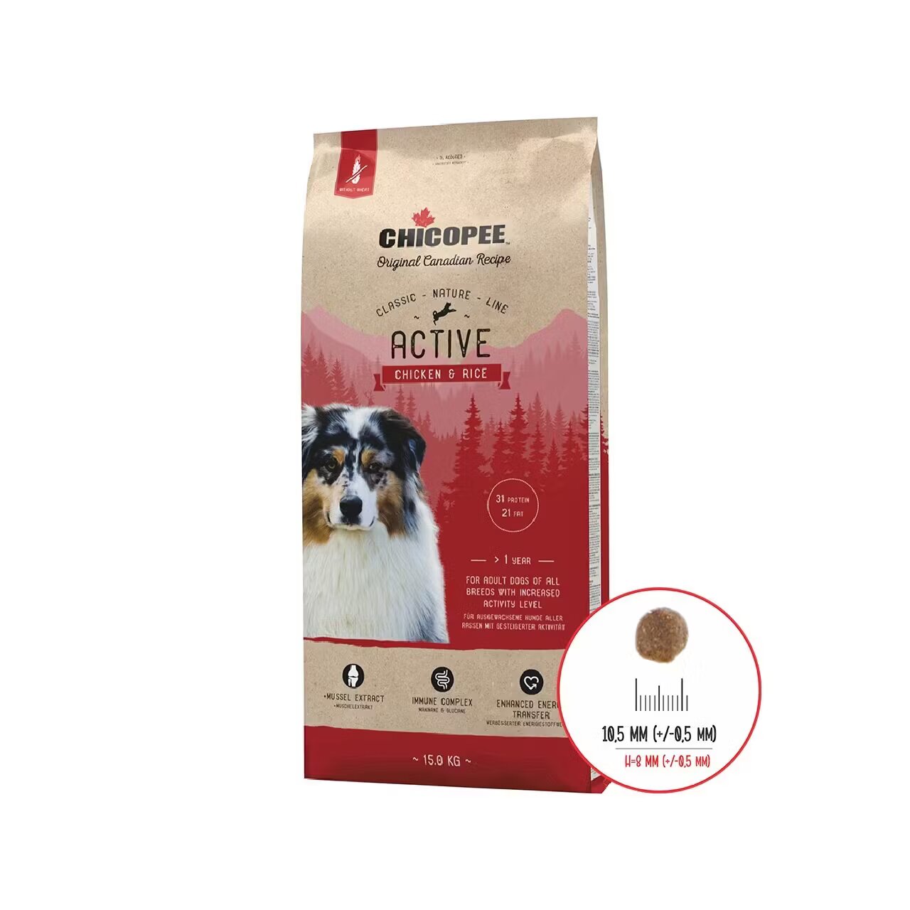 Chicopee Hrana Uscata Caini Classic Nature Line Active Chicken & Rice 15 kg