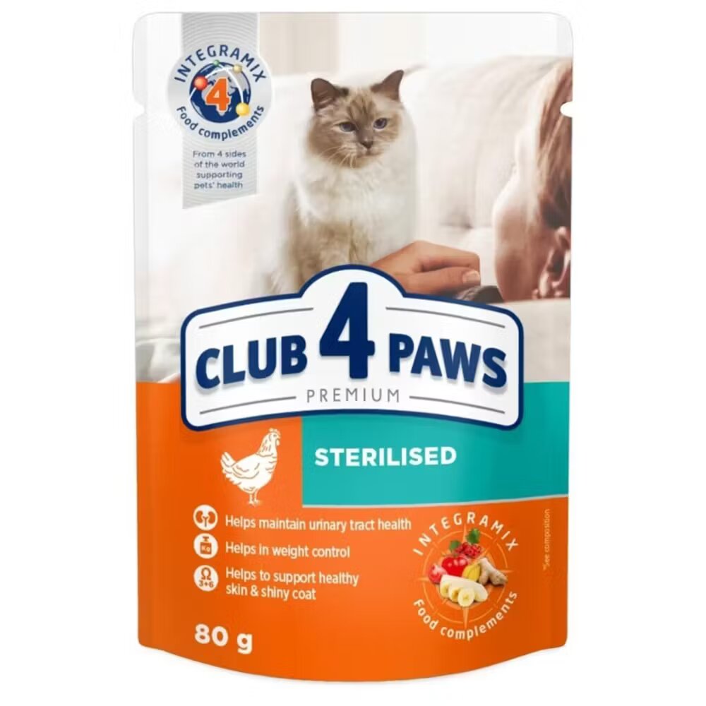 Club 4 Paws Hrana umeda premium pisici Sterilised Pui 80 g