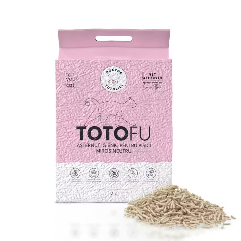 Doctor Totolici Asternut igienic pentru litiera TOTOFU natural pe baza de plante ultra-absorbant fara miros 7 L