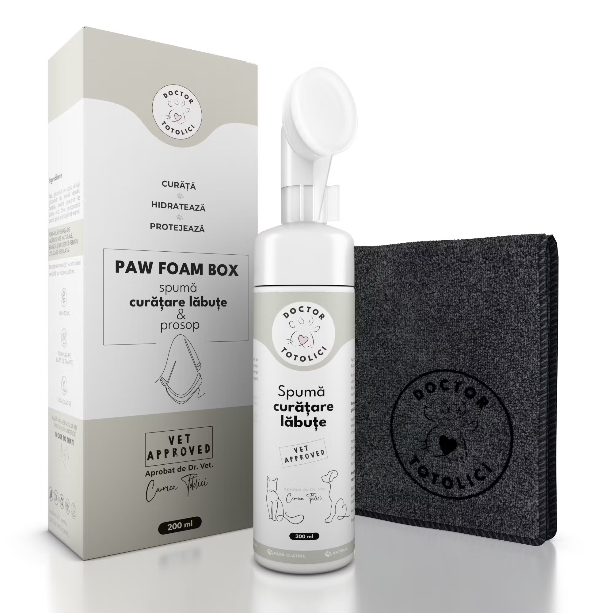 Doctor Totolici Set spuma curatare labute fara clatire + prosop microfibra 200 ml