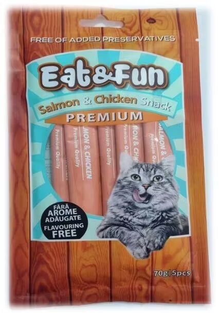 Eat & Fun Recompense pisici Salmon & Chicken Snack 70 g