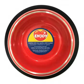 Enjoy Castron rosu antiderapant inox pentru caini si pisici 0.25 L