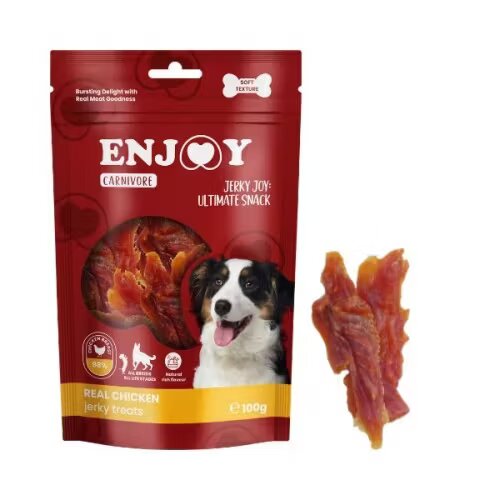 Enjoy Recompense pentru caini Carnivore Real Chicken Jerky Treats cu pui 100 g