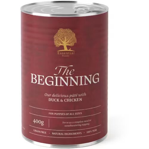 Essential Foods Hrana umeda caini juniori Essential Pate Beginning Rata si Pui 400 g