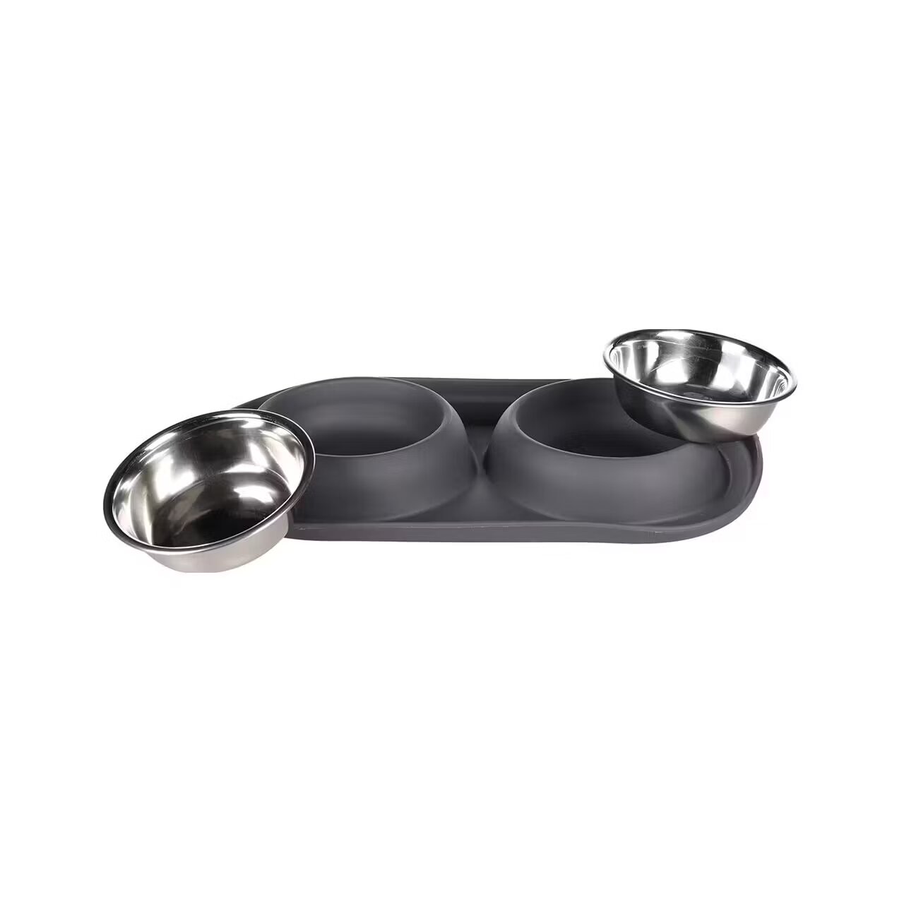Flamingo Castron Dublu Antiderapant din Inox pentru Caini Grafa Dark Grey 2x220 ml