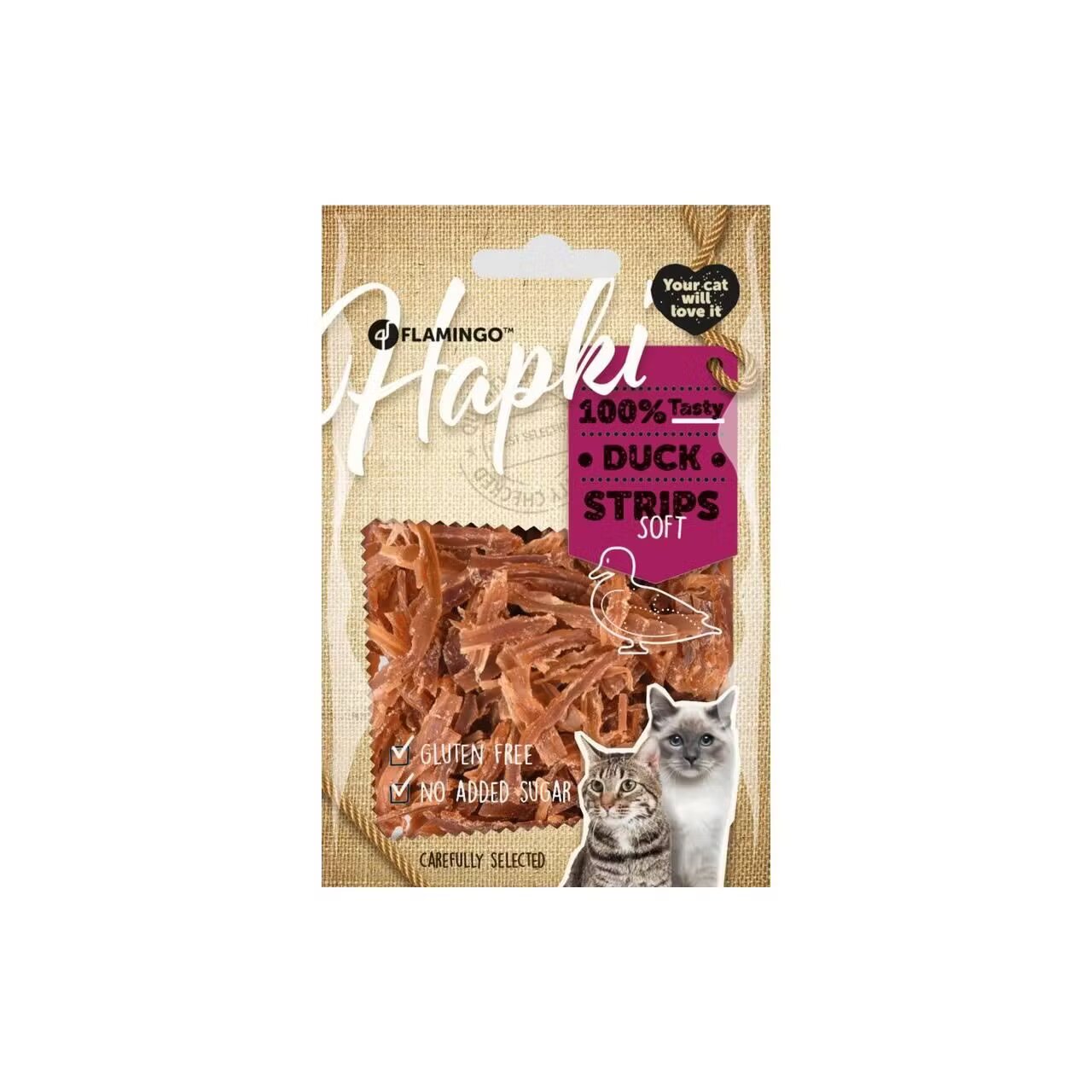 Flamingo RECOMPENSE PENTRU PISICI SNACK HAPKI SOFT STRIPS CU RATA 50G