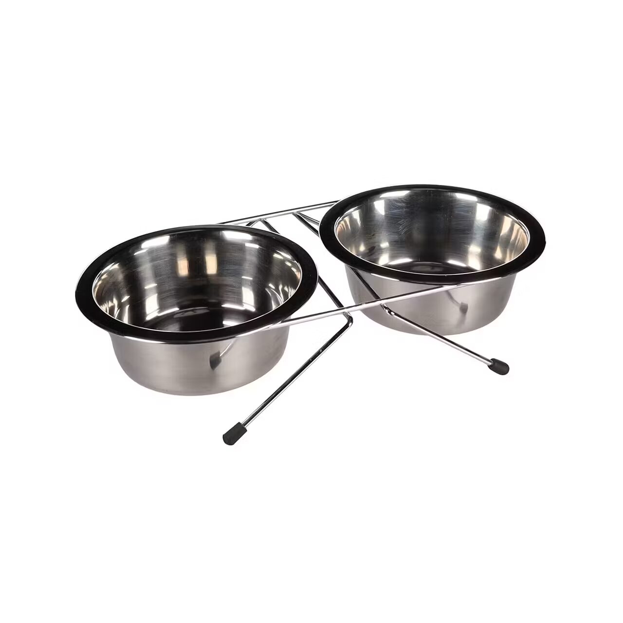Flamingo Suport + Castron din Inox pentru Caini Dinner 11 cm/ 2x200 ml