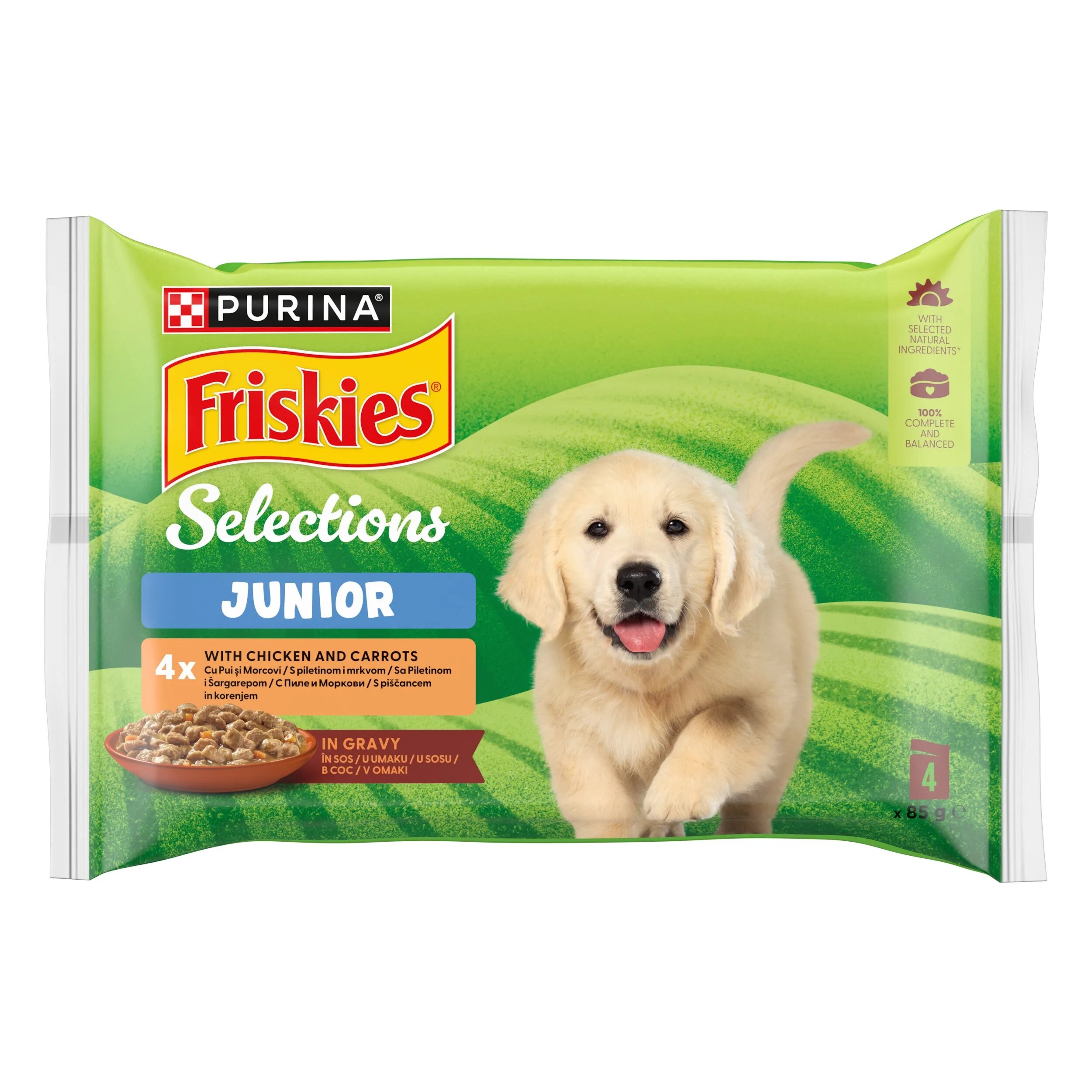 Friskies Junior cu Pui si Morcovi in Sos 4x85 g