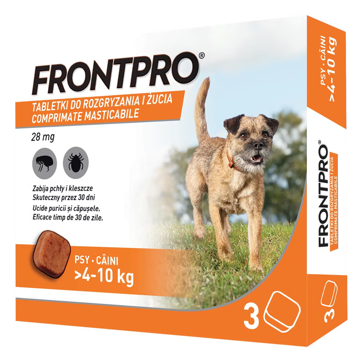 Frontpro Comprimate masticabile antiparazitare caini M 28 mg >4-10 kg 3 buc/ cutie