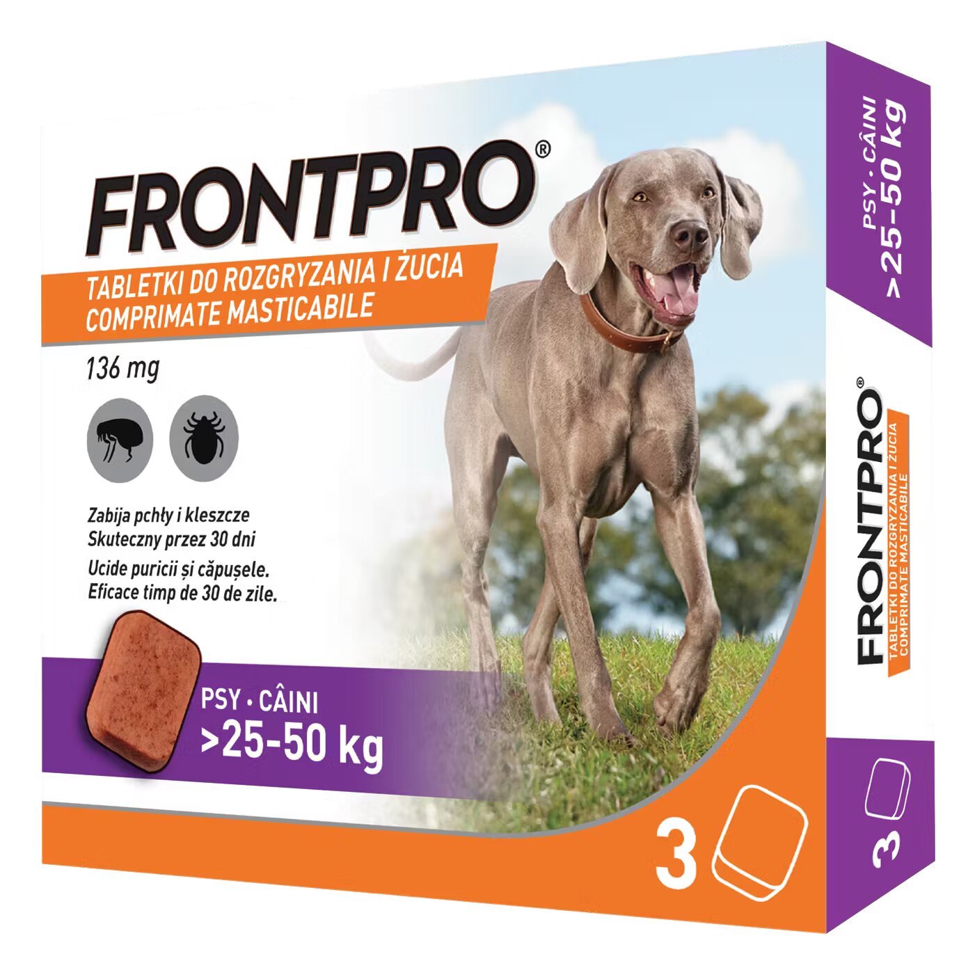 Frontpro Comprimate masticabile antiparazitare caini XL 136 mg >25-50 kg 3 buc/ cutie
