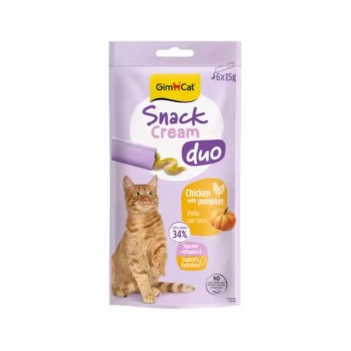 GimCat Recompense pisici adulte Snack Duo Cream Pui si Dovleac 6 x 15 g