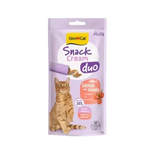 GimCat Recompense pisici adulte Snack Duo Cream Somon si Rosii 6 x 15 g