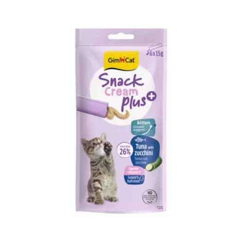 GimCat Recompense pisici junioare Snack Cream Plus+ Ton si Zucchini 6 x 15 g