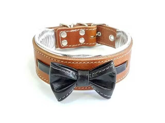 GlobalPet Bestia Zgarda Bowtie-Papion Piele Naturala S Maro/ Negru