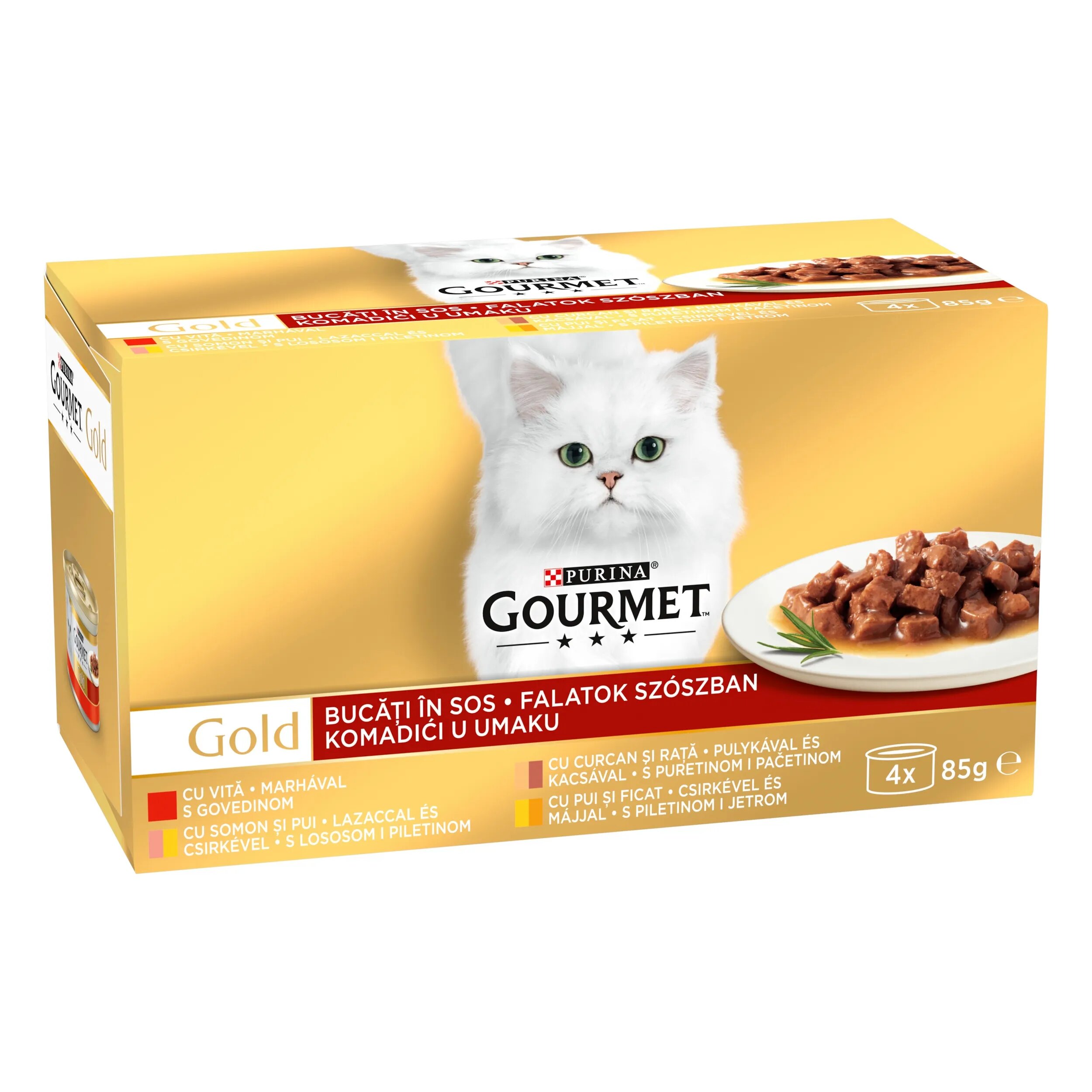 Gourmet GOLD cu Vita Curcan si Rata Somon si Pui Pui si Ficat 4x85 g