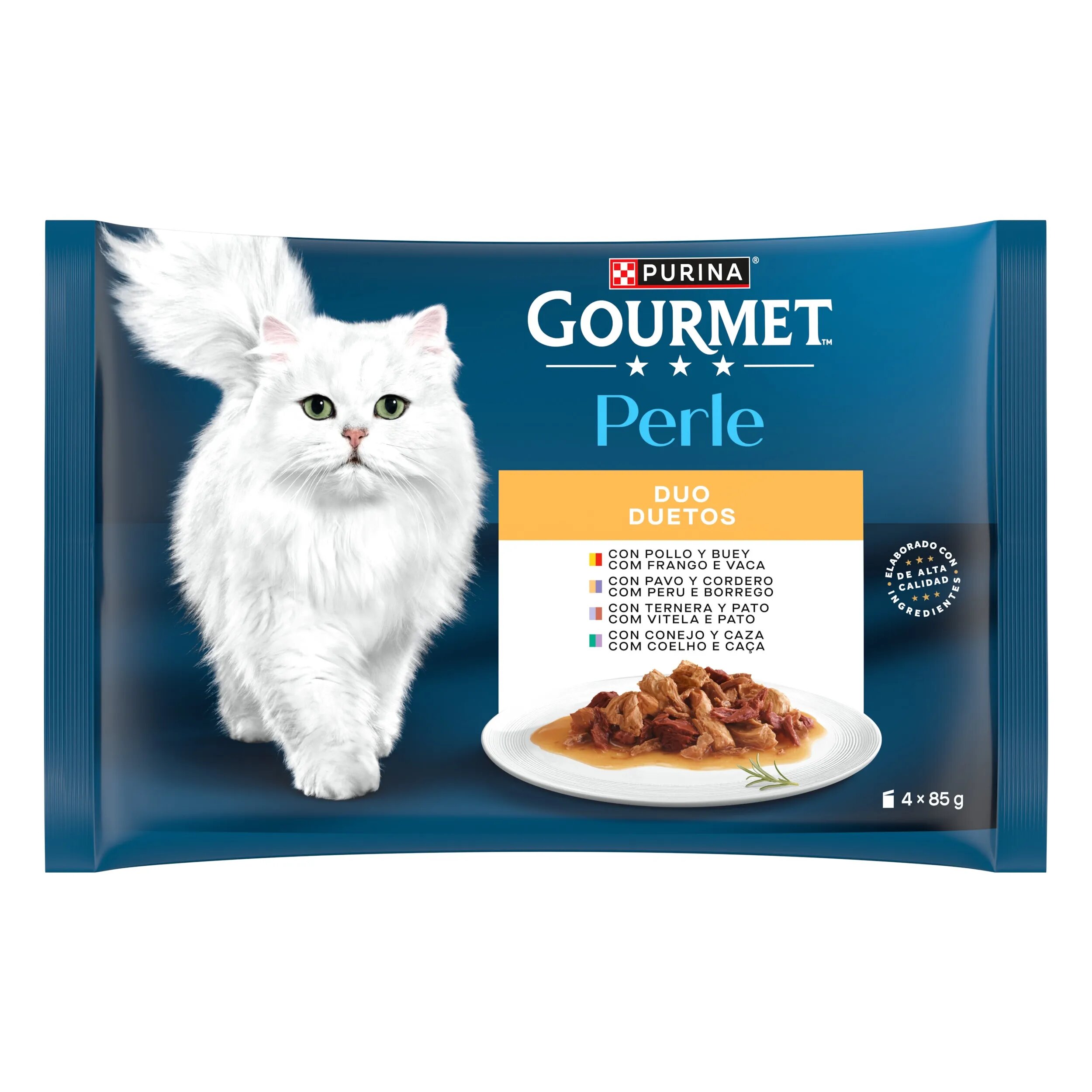 Gourmet PERLE Multipack Pui si Vita Curcan si Miel Vitel si Rata Iepure si Vanat 4x85 g