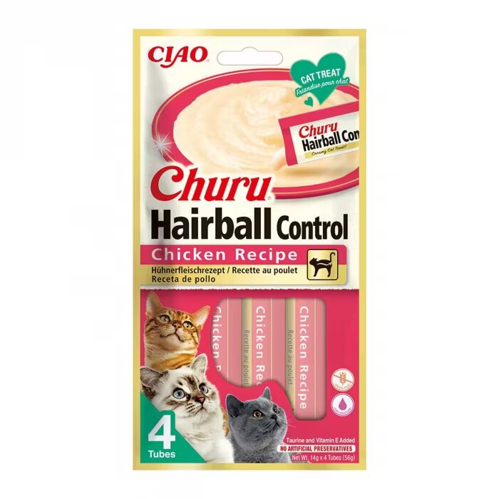 Inaba Churu Recompensa Cremoasa cu Pui Hairball 14 g x 4 buc