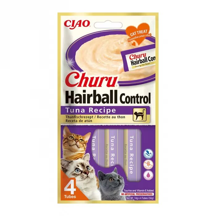 Inaba Churu Recompensa Cremoasa cu Ton Hairball 14 g x 4 buc
