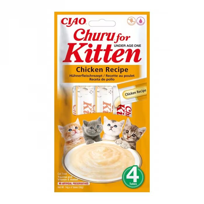 Inaba Churu Recompensa Cremoasa Kitten cu Pui 14 g x 4 buc