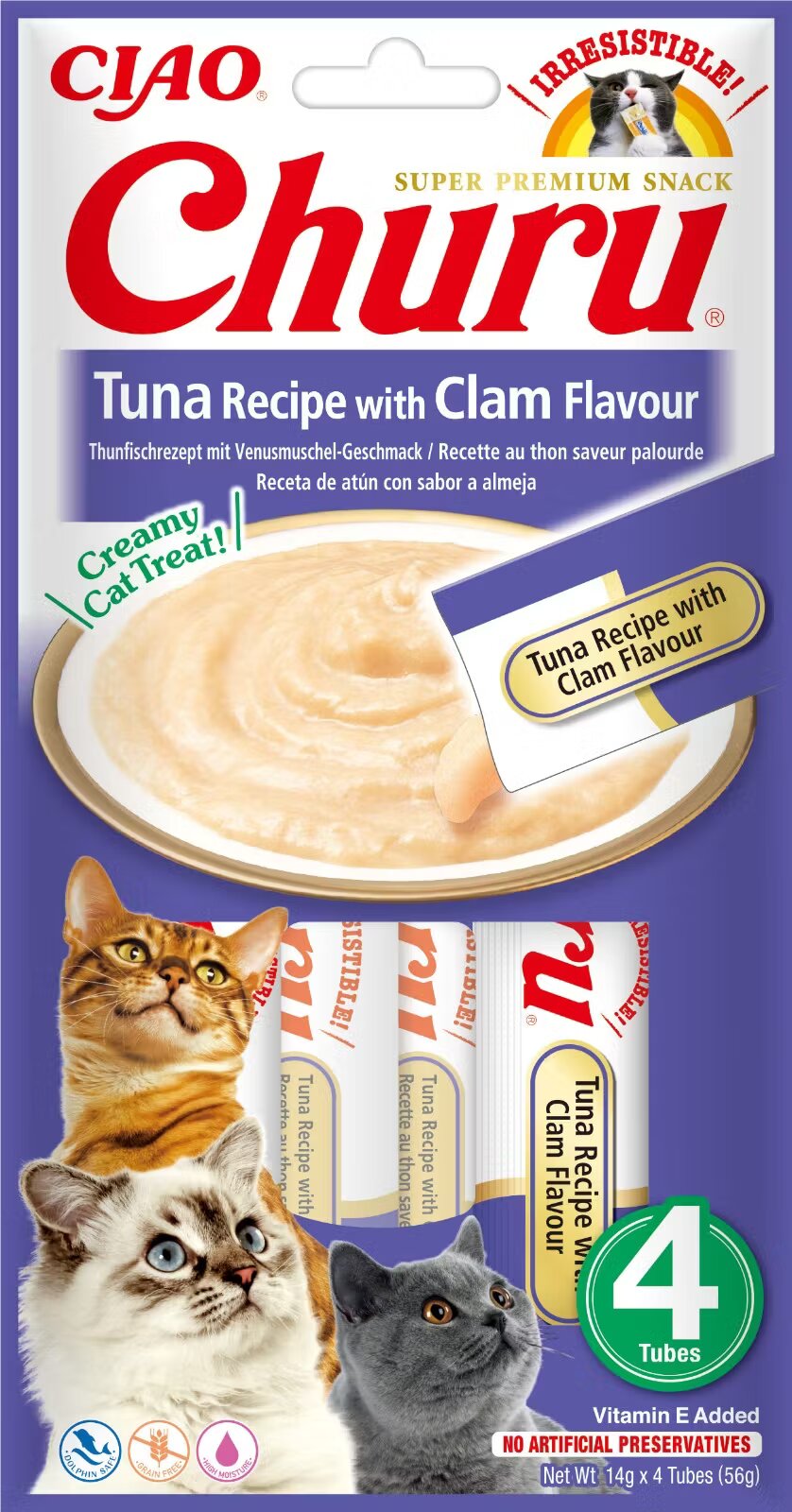 Inaba Churu Recompensa Cremoasa Reteta Ton cu Aroma de Scoici Vongole 14 g x 4 buc