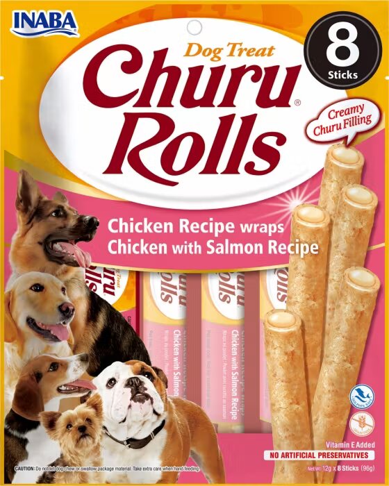 Inaba Churu Rolls Recompense pentru Caini cu Pui si Somon 12 g x 8 buc