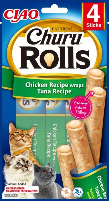 Inaba Churu Rolls Recompense pentru Pisici cu Pui si Ton 10 g x 4 buc