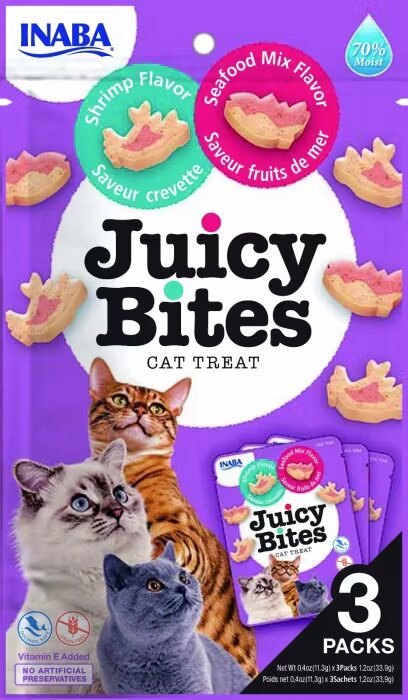 Inaba Juicy Bites Recompense pentru Pisici cu Creveti si Mix Fructe de Mare 11.3 g x 3 buc
