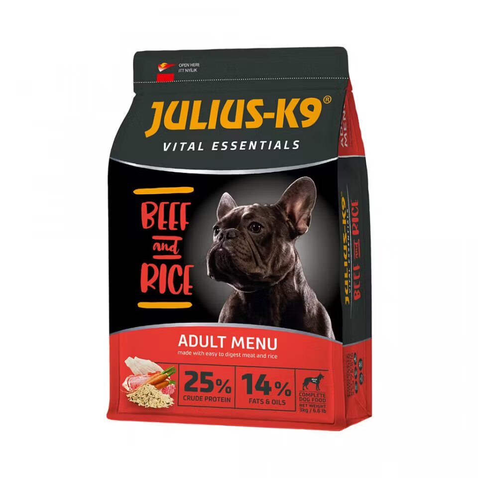 Julius K9 Hrana uscata premium hipoalergenica caini Adult Vital Essentials Vita & Orez 12 kg