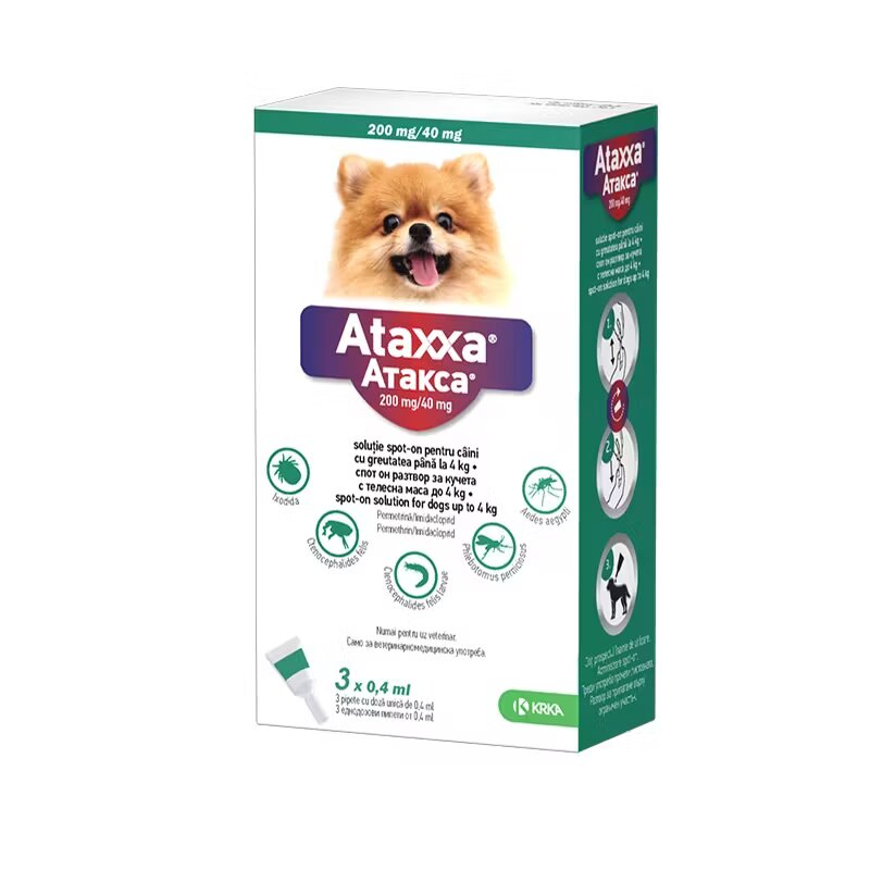 KRKA Ataxxa Dog pipete antiparazitare pentru caini de talie foarte mica <4 kg/ 3 pipete