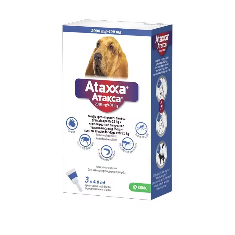 KRKA Ataxxa Dog pipete antiparazitare pentru caini de talie mare peste 25 kg/ 3 pipete