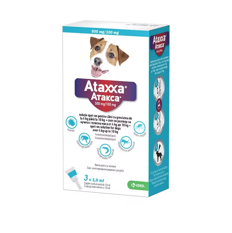 KRKA Ataxxa Dog pipete antiparazitare pentru caini de talie mica 4-10 kg/ 3 pipete