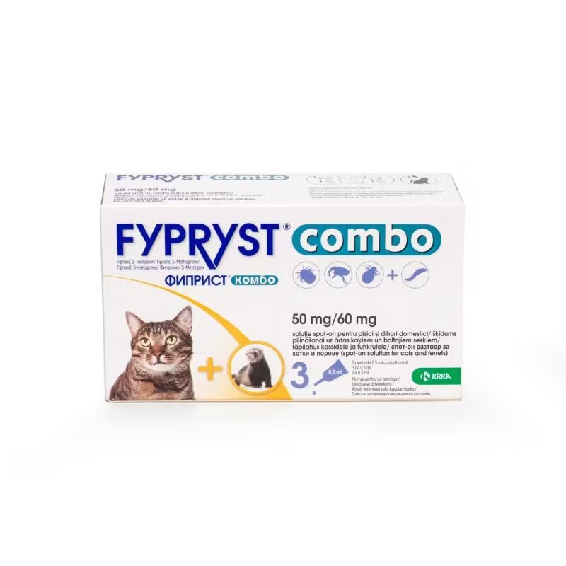KRKA Fypryst Combo Cat 50 mg pipete antiparazitare pisici 3 buc