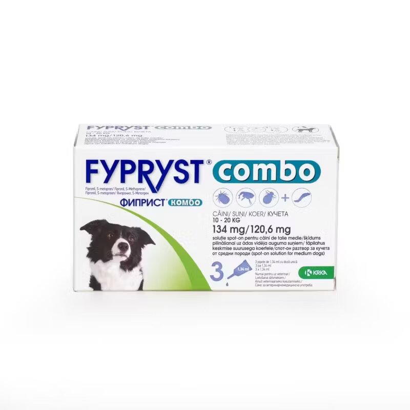 KRKA Fypryst Combo Dog M 134 mg pipete antiparazitare caini talie medie (10 - 20 kg) 3 buc
